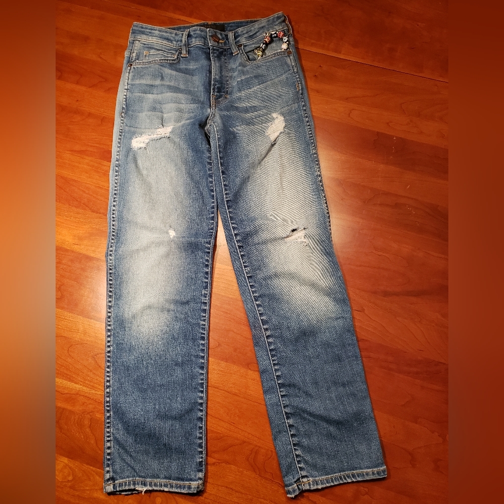 Genetic Denim "Birkin" Distress Jeans, Size 24, mid blue wash.